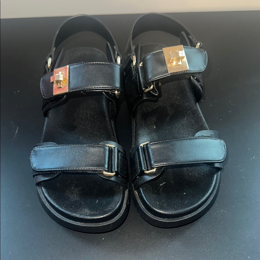 Black Sandals with Gold Buckles